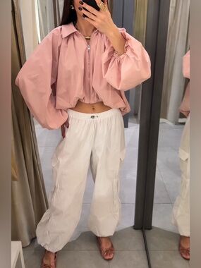 ZARA PUFF SLEEVE BOMBER JACKET